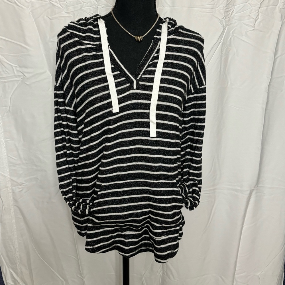Black & White Stripped Hooded Shirt with Pouch